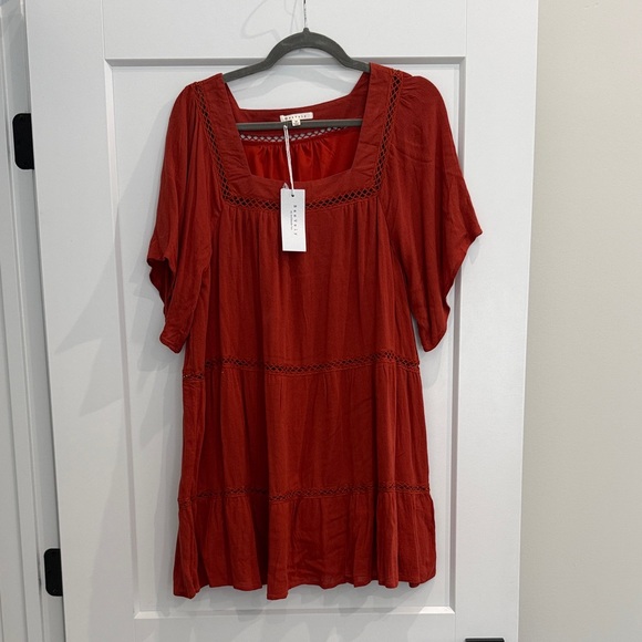 NWT Vici Crochet Tiered Mini Dress - Orange - Picture 2 of 5